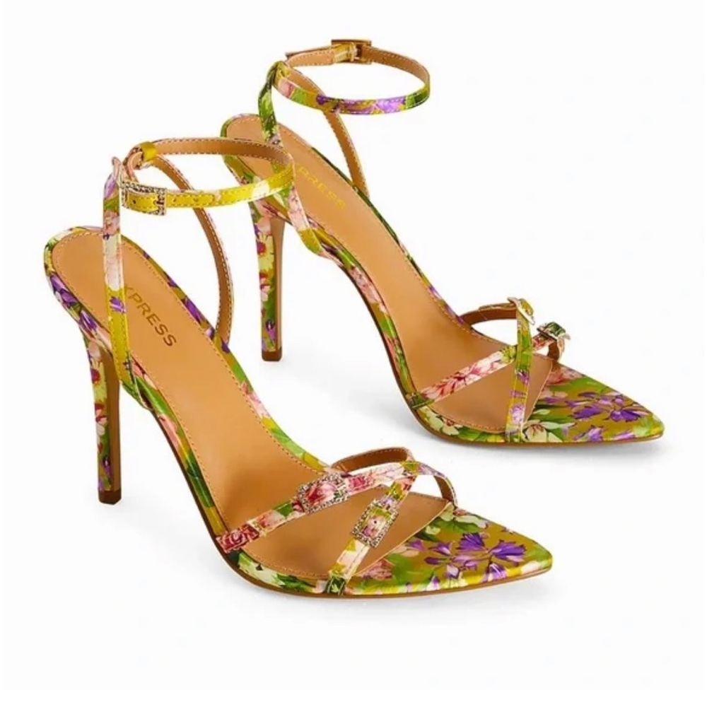 NEW Express Size 9.5 Floral Pointed Toe Strappy Rhinestone Sandal stiletto heels